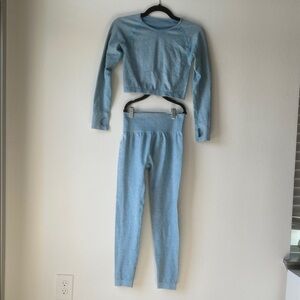 Top look Light Blue Long Sleeve Crop Top and Leggings Set